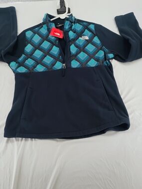 The North Face Navy Pullover Fleece with Teal Geo Yoke